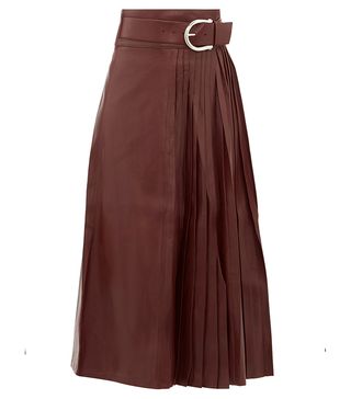 Dodo Bar Or + Estelle High-Rise Belted Leather Kilt Midi Skirt