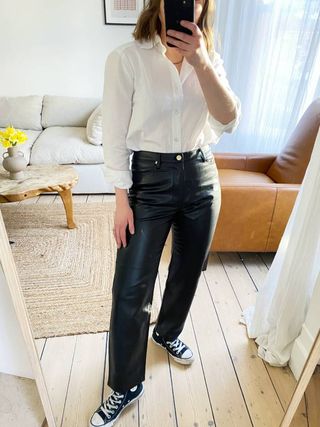 River Island + Faux Leather Straight Leg Trousers