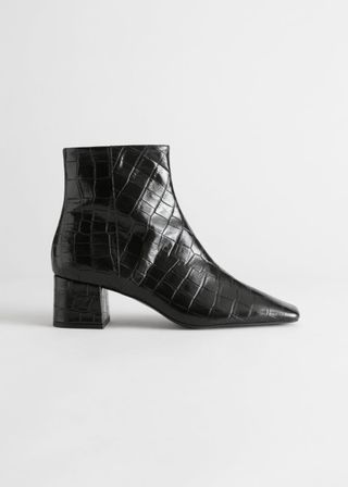 & Other Stories + Croc Embossed Square Toe Boots