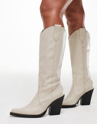 Asos Design + Premium Leather Western Knee Boots