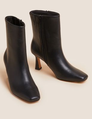 M&S Collection + Leather Kitten Heel Pointed Ankle Boots