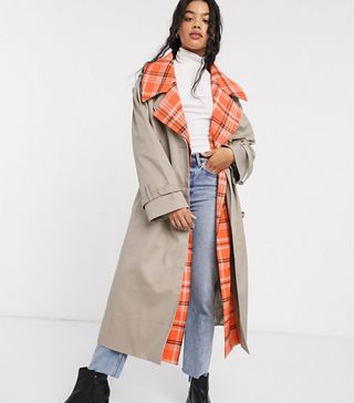 ASOS Design + Hybrid Check Trench Coat