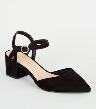 New Look + Wide Fit Black Suedette Low Heel Courts