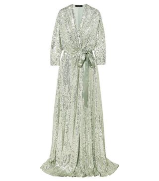 Jenny Packham + Satin-Trimmed Sequined Chiffon Wrap Gown
