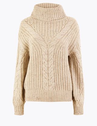 Marks and Spencer + Cable Knit Roll-Neck Relaxed Fit Jumper