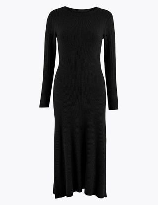 Marks and Spencer + Ribbed Fit and Flare Knitted Midi Dress