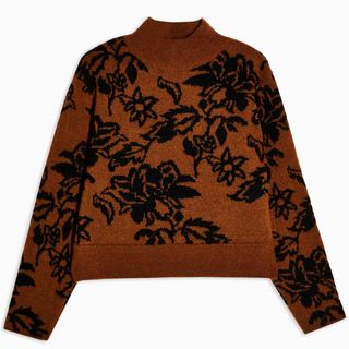 Topshop + Knitted Brown Floral Jumper