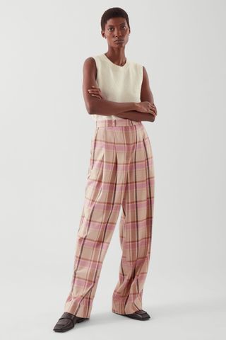 Cos + Pleated Wide-Leg Checked Trouser
