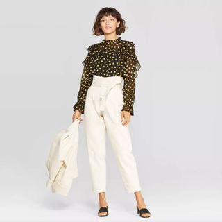 Who What Wear x Target + Mid-Rise Straight-Leg Paperbag Pants