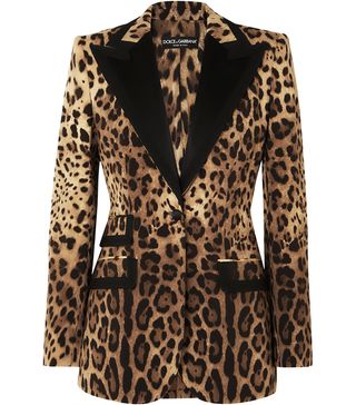 Dolce 
Gabbana + Satin-Trimmed Leopard-Print Wool-Blend Blazer