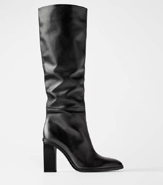 Zara + Slouchy High-Heel Leather Boots