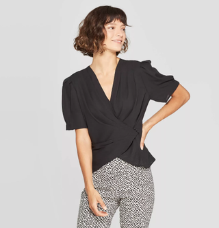 Who What Wear x Target + Short Sleeve Deep V-Neck Wrap Top