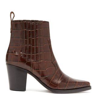 Ganni + Callie Western Crocodile-Effect Leather Boots