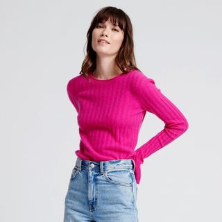 Naadam + Cashmere Ribbed Sweater Fuchsia