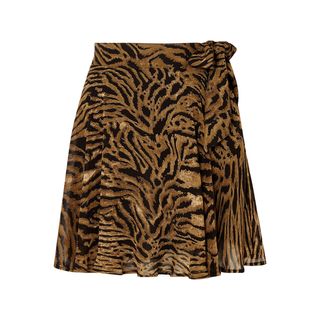 Ganni + Tiger-Print Georgette Mini Skirt