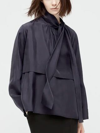 Uniqlo + Silky Bow Tie Long Sleeved Blouse