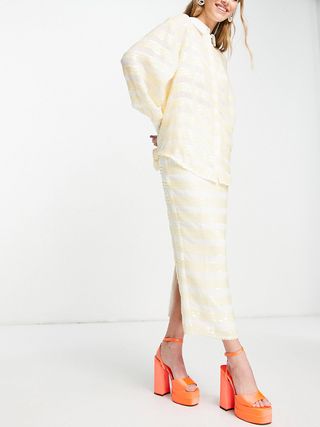 ASOS Edition + Skirt in Sequin Stripe in Buttermilk