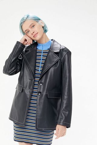 Urban Outfitters + Faux Leather Button-Front Blazer