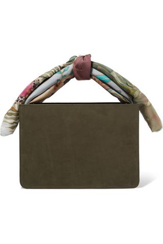 Montunas + Guaria Printed Satin-Trimmed Nubuck and Linen Tote
