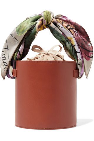 Montunas + Isla Printed Satin-Trimmed Leather and Linen Tote