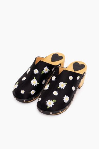 Sleeper + Matilda Daisies Embroidered Clogs in Black