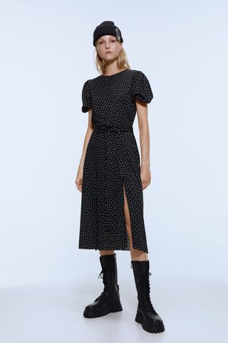 Zara + Printed Dress With Belt