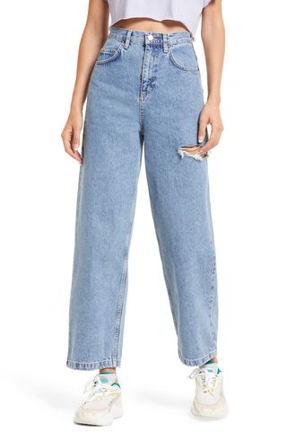 Topshop + Ripped Drop Baggy Wide Leg Jeans