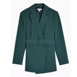 Topshop + Green Belted Double-Breasted Blazer