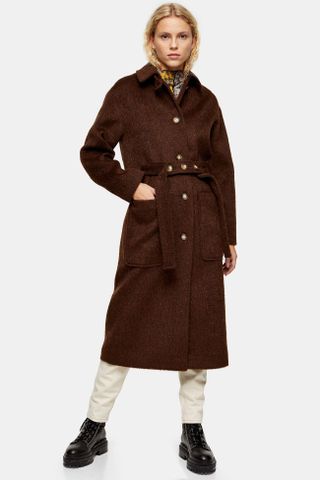 Topshop + Brown Brushed Coat