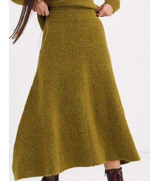ASOS + Wool Blend Fit and Flare Midi Skirt