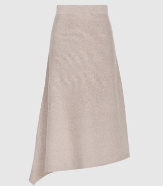 Reiss + Asymmetric Knitted Skirt Stone