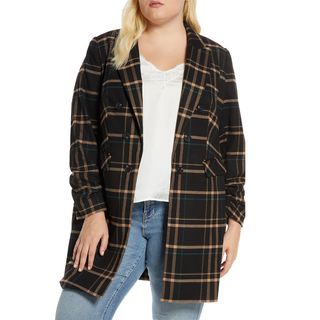 1.State + Dynamite Plaid Ruched Blazer