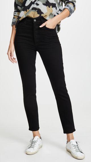 Citizens of Humanity + Olivia High Rise Slim Jeans in Sueded Black