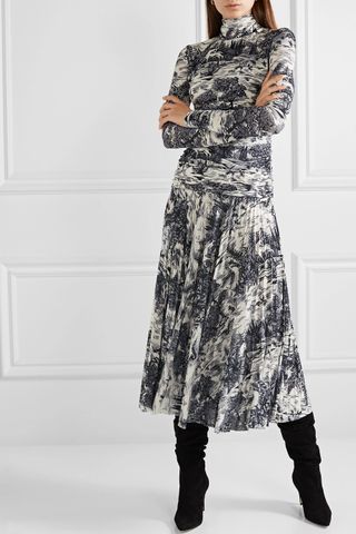 Victoria, Victoria Beckham + Pleated Printed Stretch-Jersey Turtleneck Midi Dress
