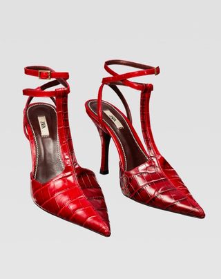 Zara + Animal Print Leather High Heeled Shoes