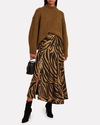 3.1 Phillip Lim + Zebra Print Snap Midi Skirt
