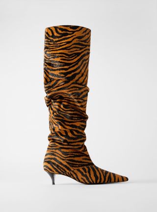 Zara + Leather Animal Print Kitten Heel Boots