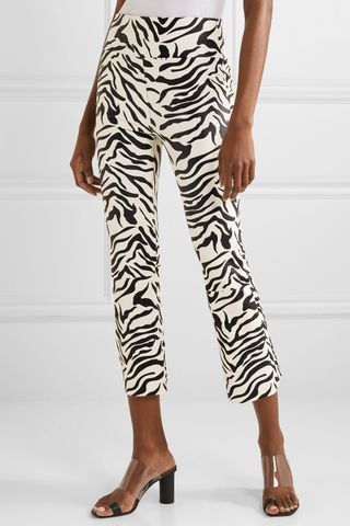 SPRWMN + Cropped Zebra-Print Leather Flared Pants