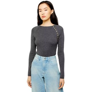 Topshop + Button Placket Knitted Top