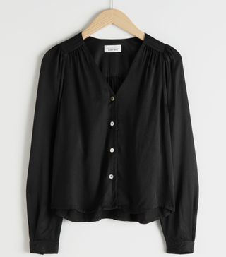 & Other Stories + Gathered V-Cut Button Up Blouse
