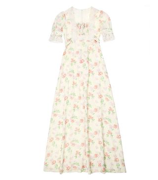 Vintage + 1970s Buttermilk and Peach Blossom Prairie Dress