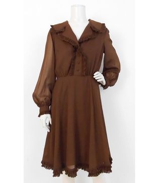 Elka Couture + Vintage 70's Brown Frilled Dress