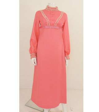 Vintage + 1970's Flamingo Pink Midi Dress