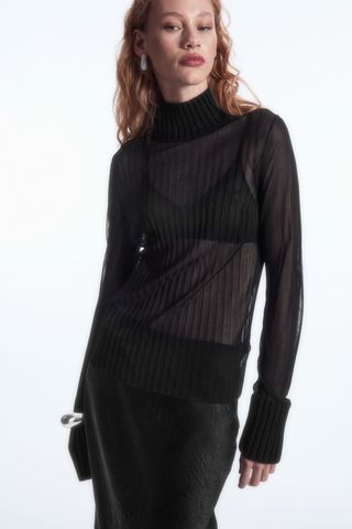 COS + Ribbed Sheer Turtleneck Top