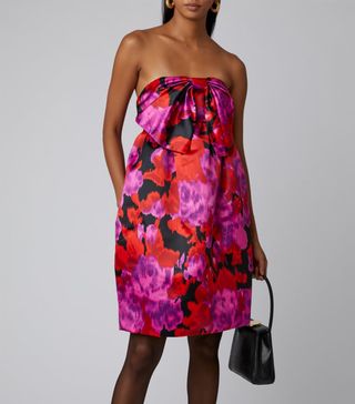 Richard Quinn + Bow-Embellished Floral-Print Moire Mini Dress