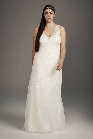 White by Vera Wang + Satin Dress with Sequin Tulle Overlay