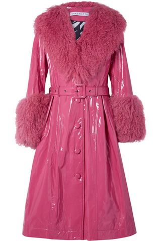 Saks Potts + Foxy Neon Belted Shearling-Trimmed Patent Leather Coat