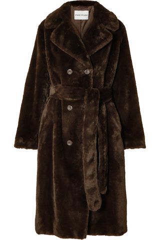 Stand Studio + Faustine Oversized Belted Double-Breasted Faux-Fur Coat