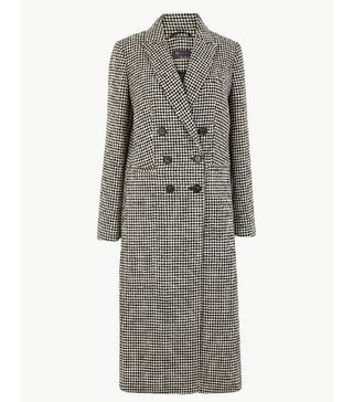 Marks and Spencer + Wool Blend Dogtooth Print Overcoat