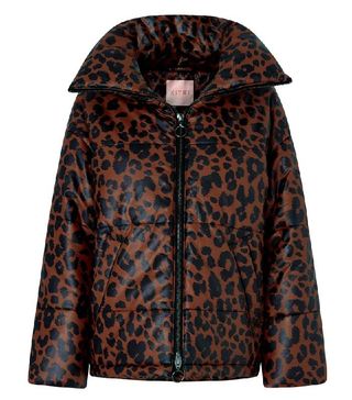 Kitri + Paloma Leopard Print Faux Leather Puffer Coat